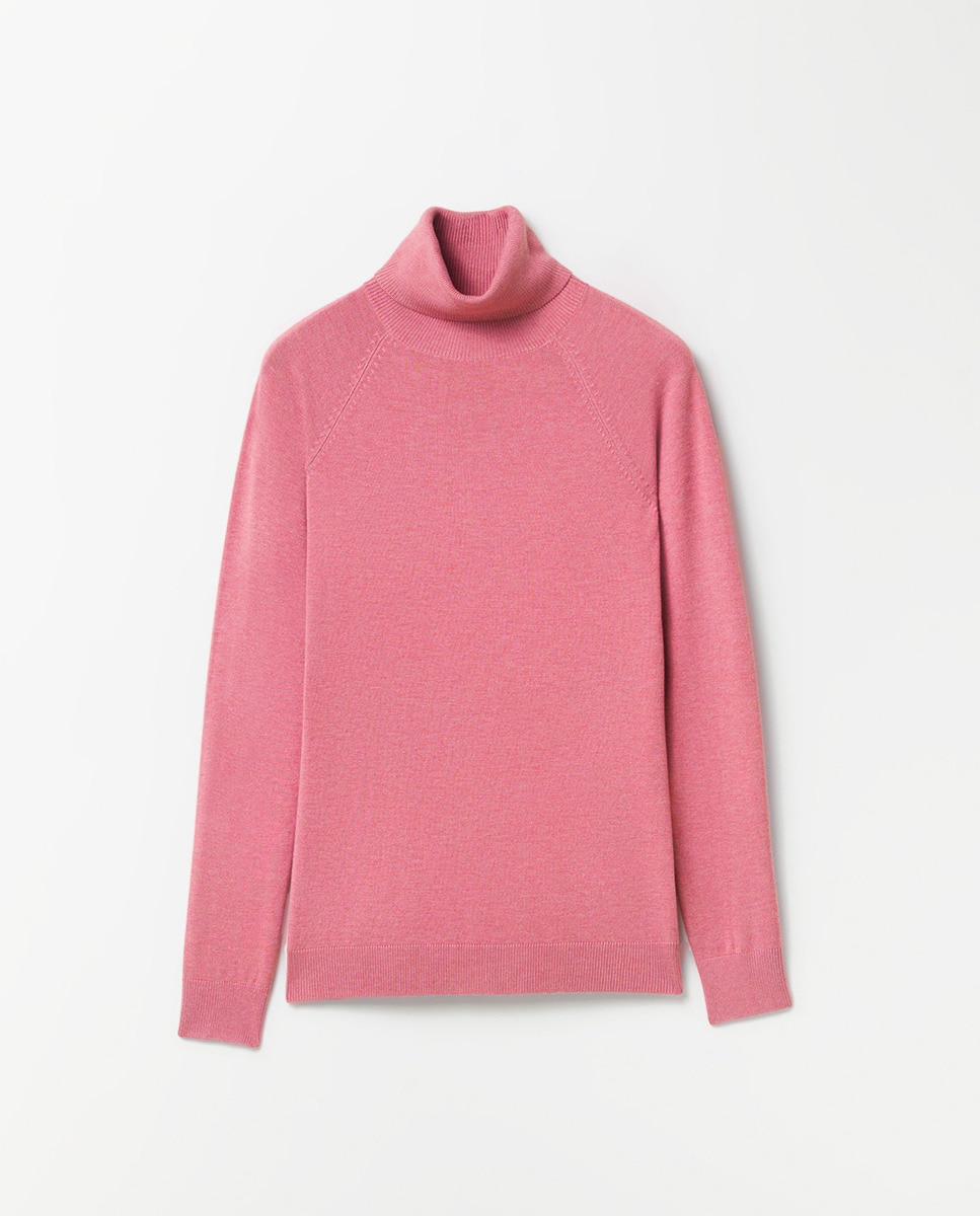 Camisola de Malha Básica com Gola Rosa-claro-5