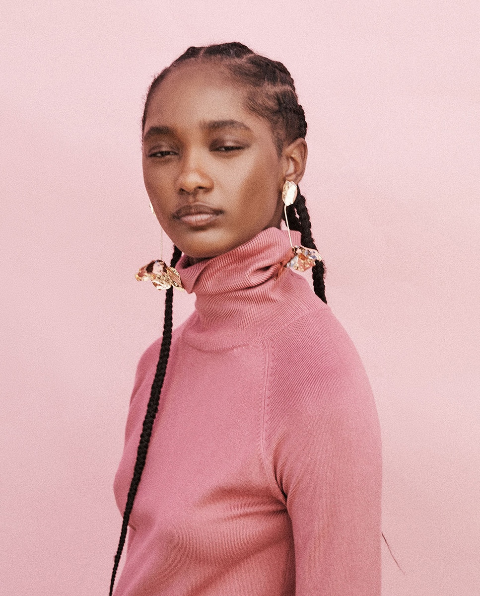 Camisola de Malha Básica com Gola Rosa-claro-4