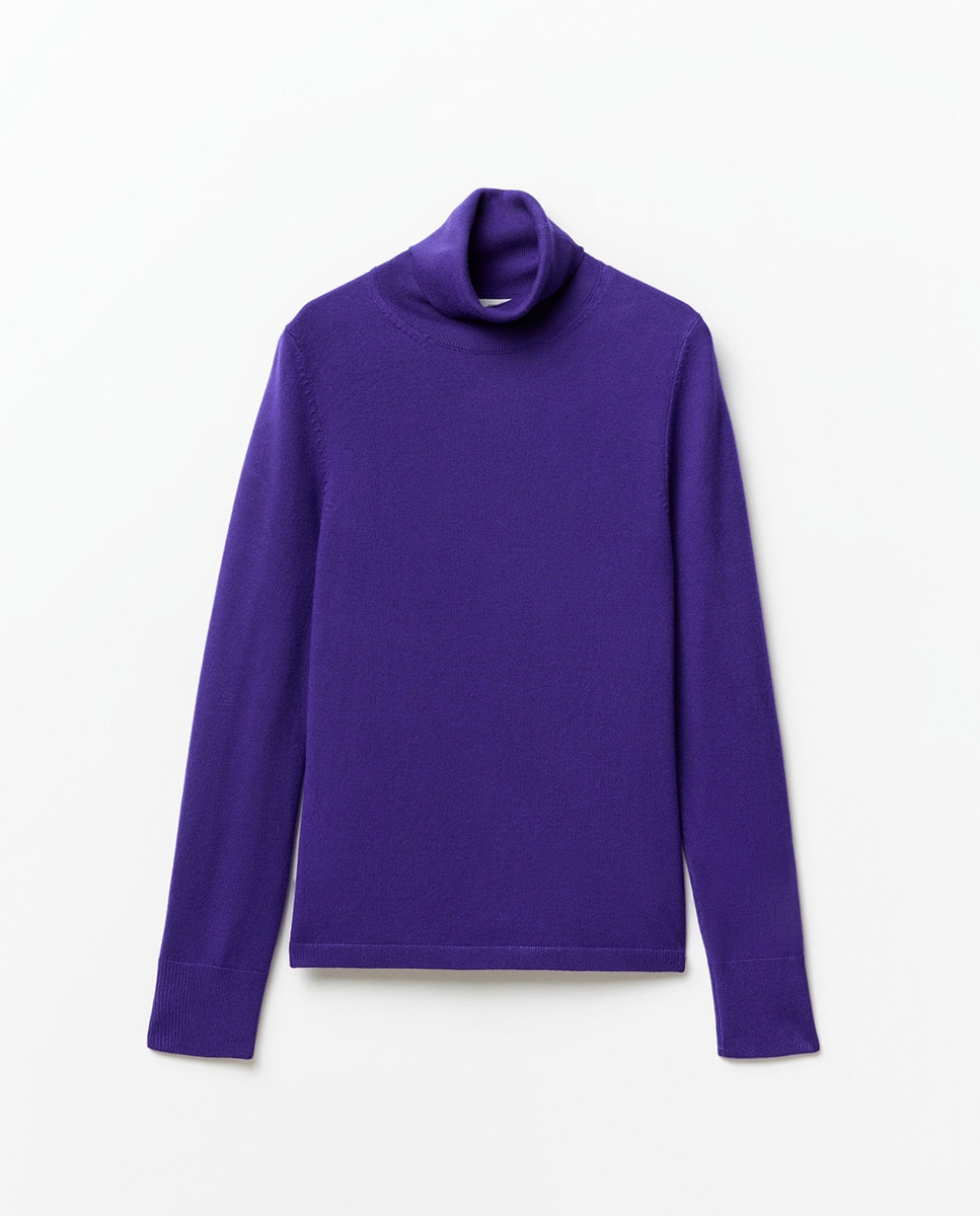 Camisola de Malha Básica com Gola Lilás-5