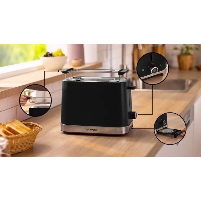 Torradeira Bosch Compact MyMoment TAT4M223 de 950 W com 2 Fendas Curtas - Preto Mate Preto mate-3