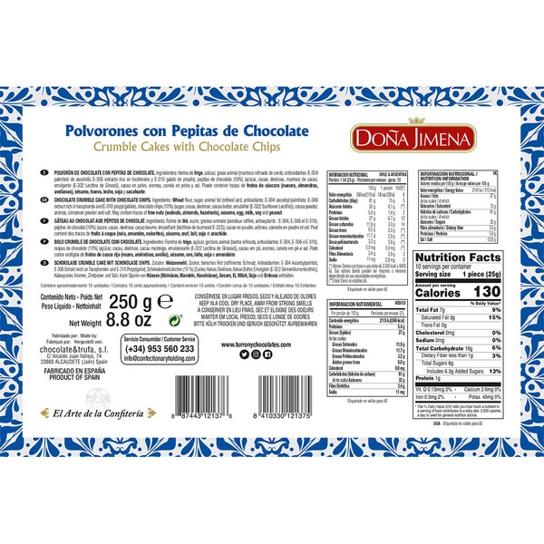 polvorón cakes with chocolate chips case 250 g