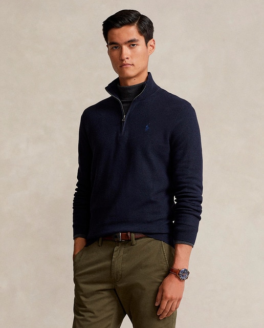 Imagen 0 de Jersey de hombre de algodón con cuello alto con cremallera