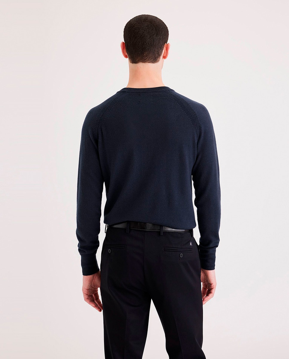 Camisola de Malha com Decote Redondo Azul-marinho-2