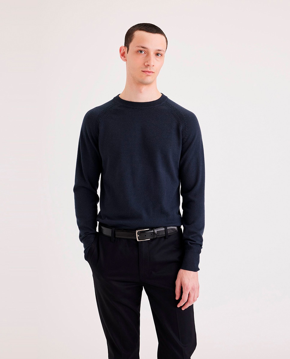 Camisola de Malha com Decote Redondo Azul-marinho-1