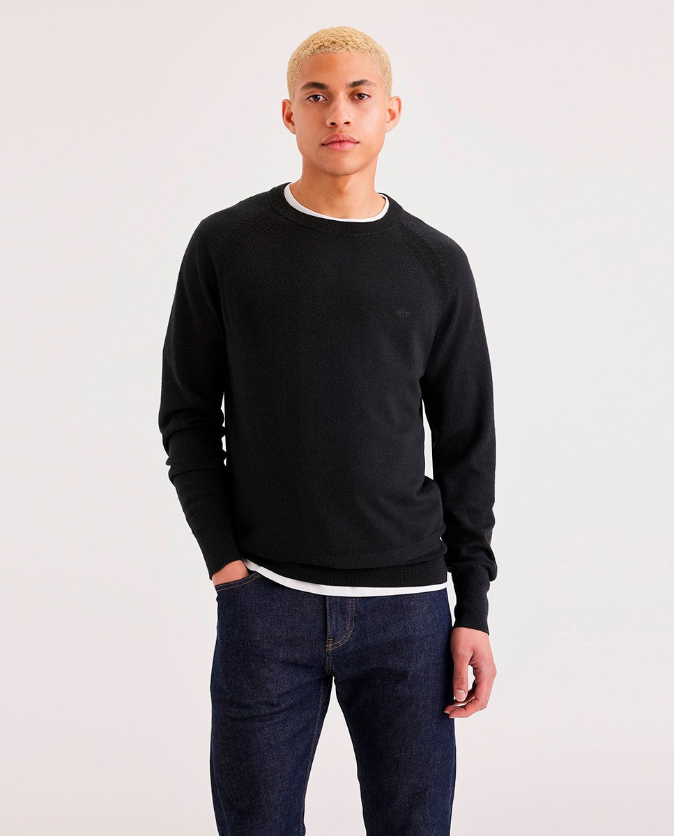 Camisola de Malha com Decote Redondo Preto-1