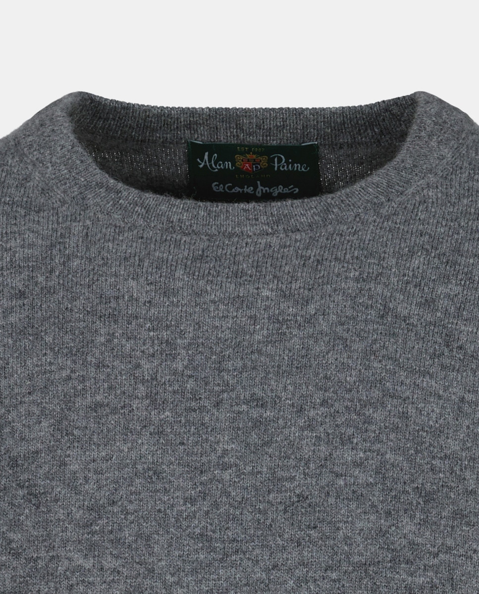 Camisola de Malha com Decote Redondo e 100% Lã Cinzento-escuro-5