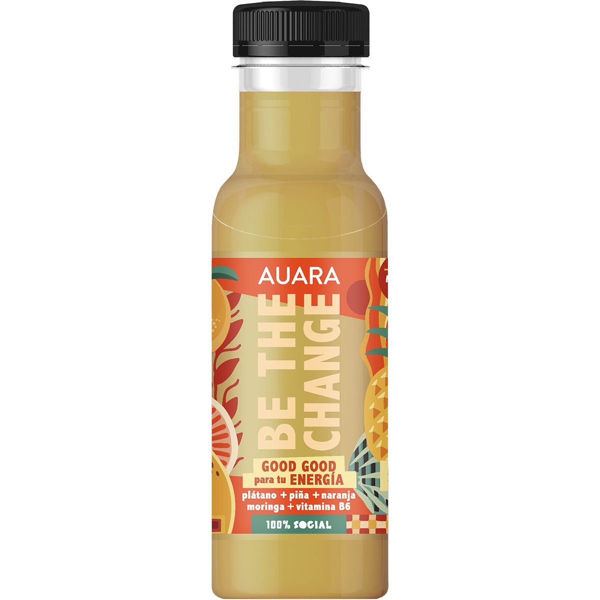 Be The Change zumo Energía con plátano, piña, naranja, moringa y vitamina B6 botella 33 cl