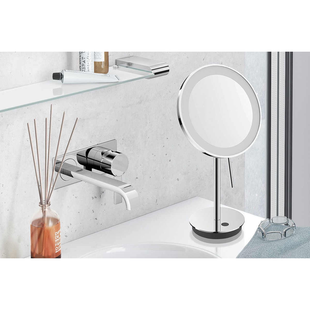 Espelho Cosmético de Mesa com Luz LED e Aumento x5 Alona Aço-3