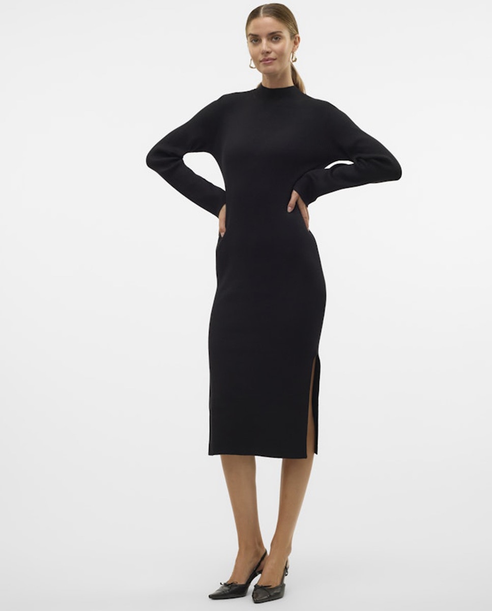 Vestido midi de malha Preto-6