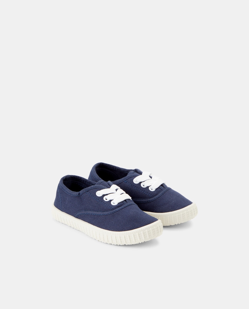 Lona bebés con cordones suela flexible Azul marino-2