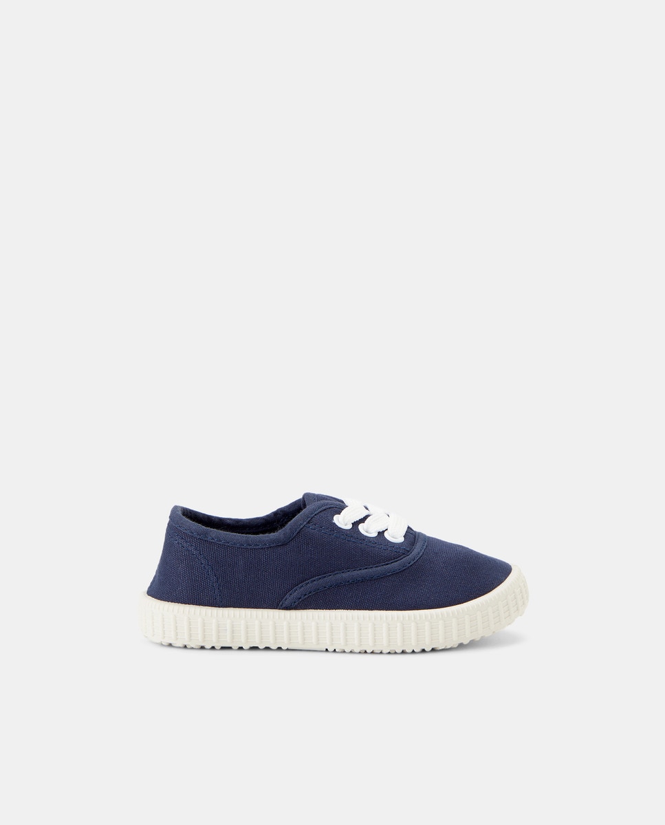 Lona bebés con cordones suela flexible Azul marino-1