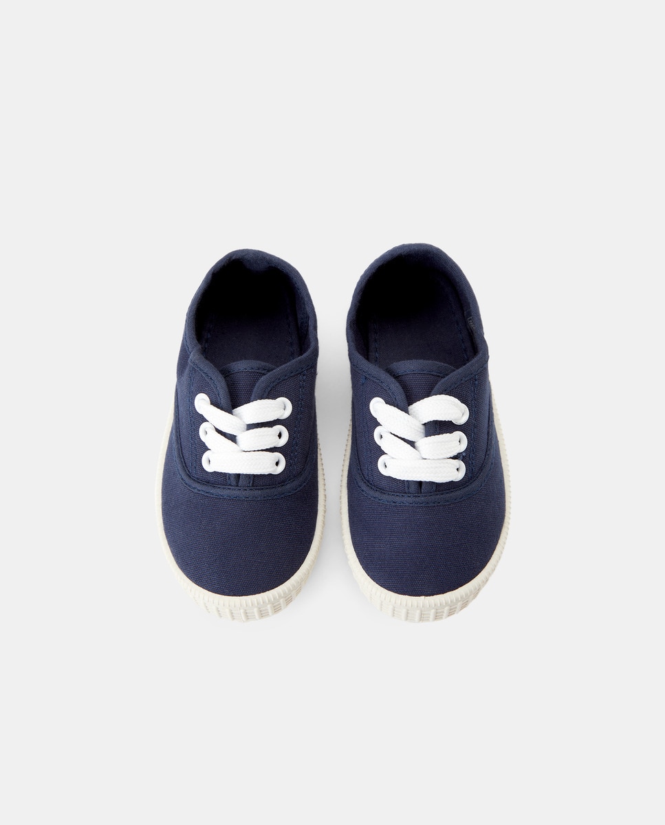Lona bebés con cordones suela flexible Azul marino-4