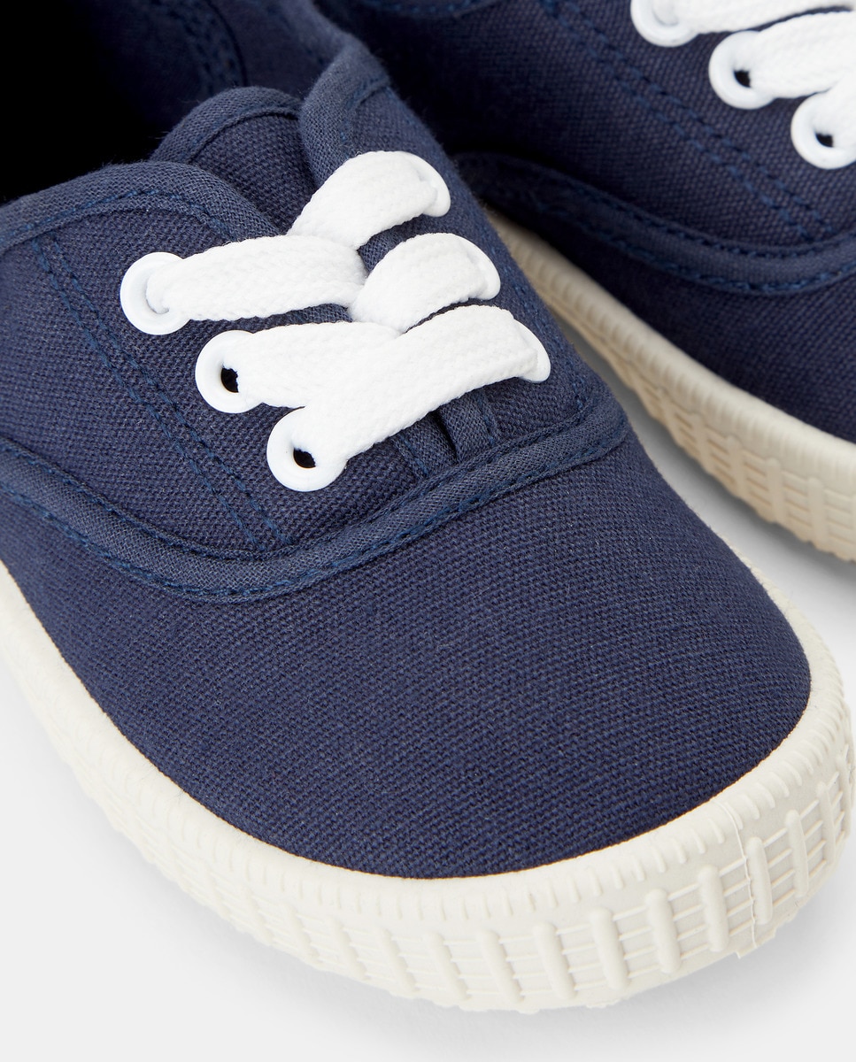 Lona bebés con cordones suela flexible Azul marino-5