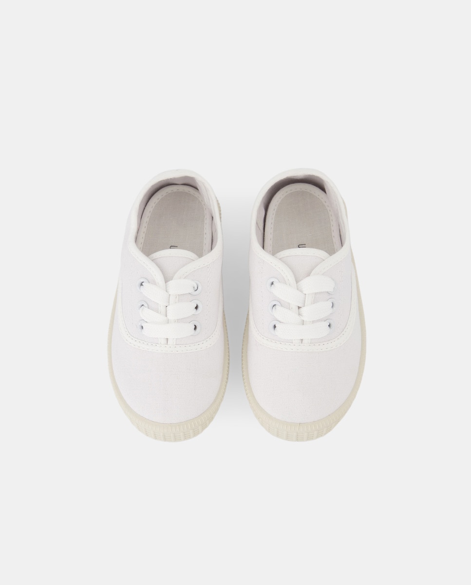 Lona bebés con cordones suela flexible Blanco-4