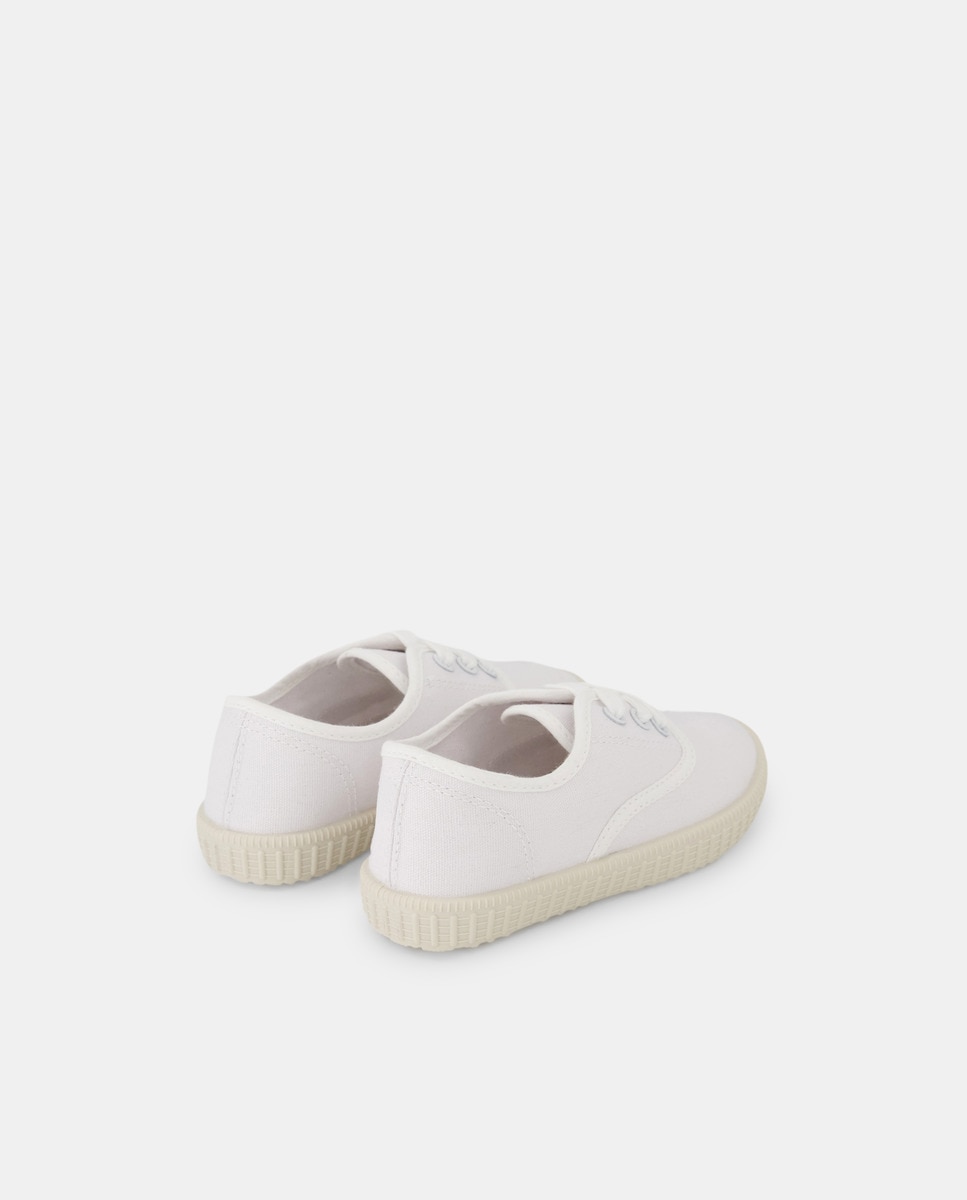 Lona bebés con cordones suela flexible Blanco-3