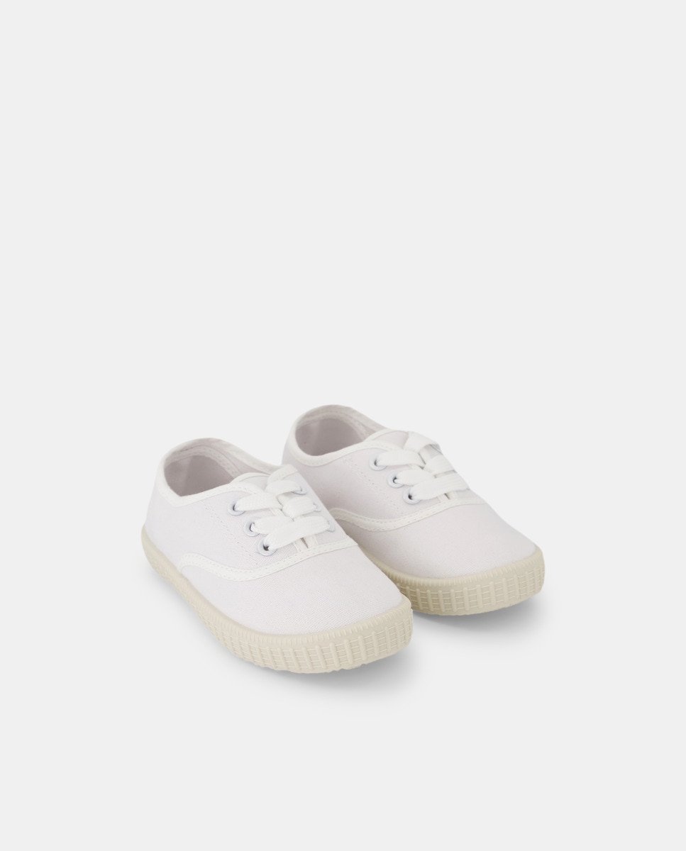 Lona bebés con cordones suela flexible Blanco-2