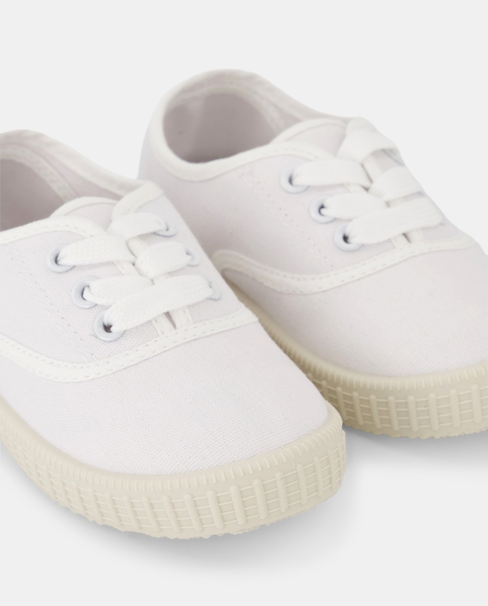 Lona bebés con cordones suela flexible Blanco-5