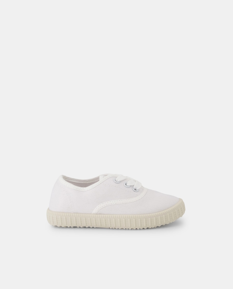 Lona bebés con cordones suela flexible Blanco-1