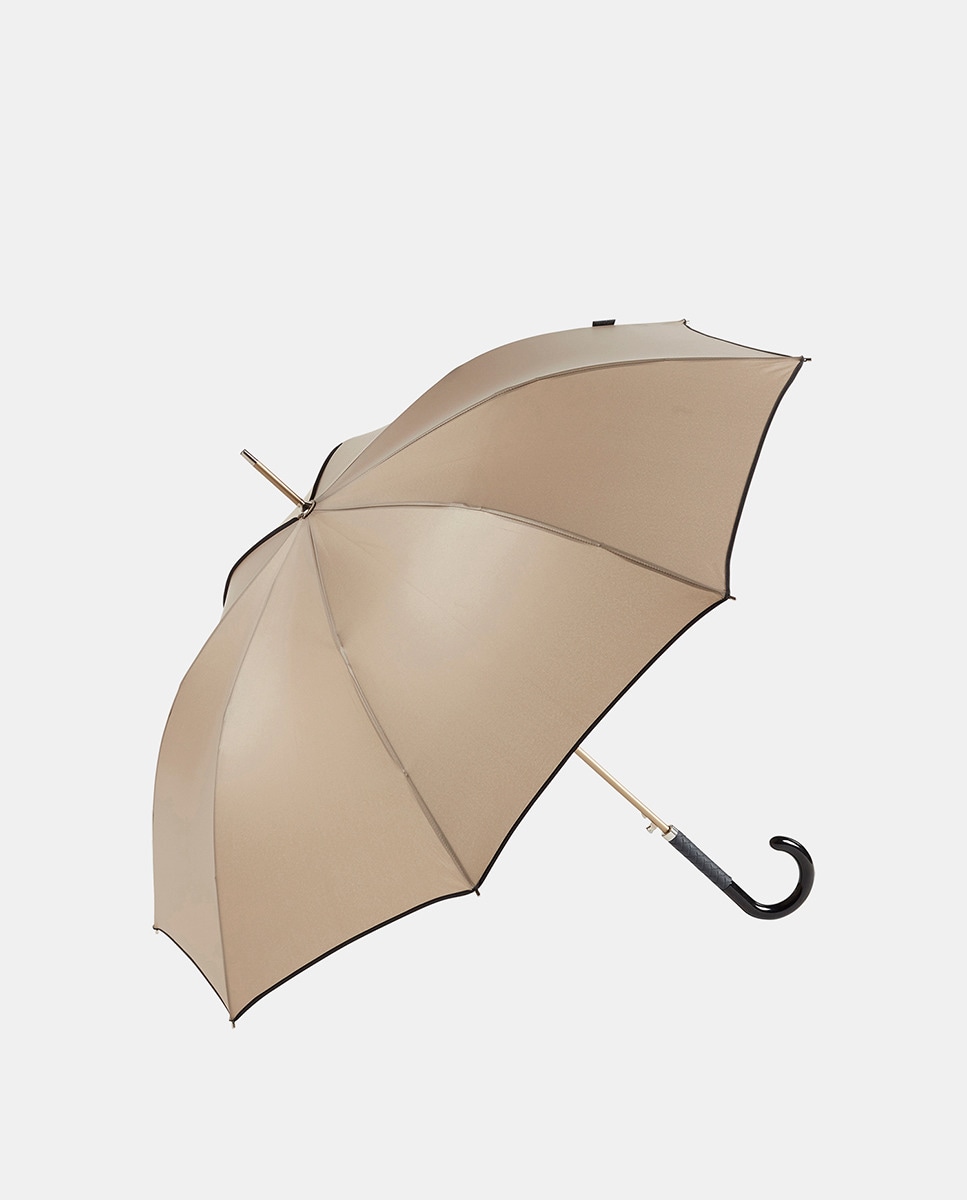 Guarda-Chuva Comprido Liso com Debruado - Preto Bege-1