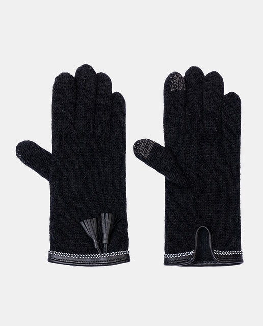 Imagem 0 de Luvas de Malha de Lã com Punho e Franjas em Pele