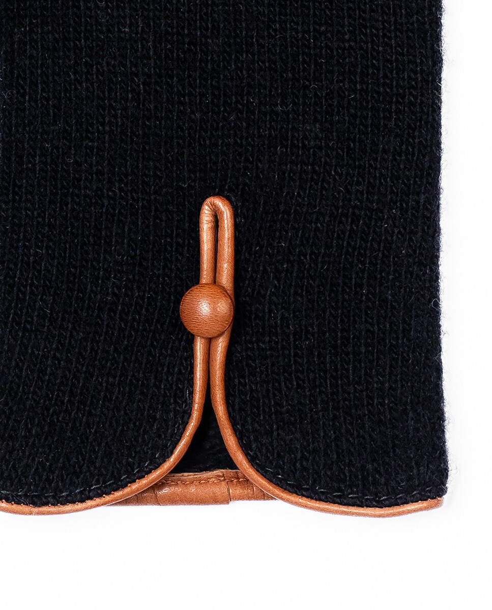 Luvas Tácteis de Malha com Vivos e Botão em Contraste - Bege Preto-2