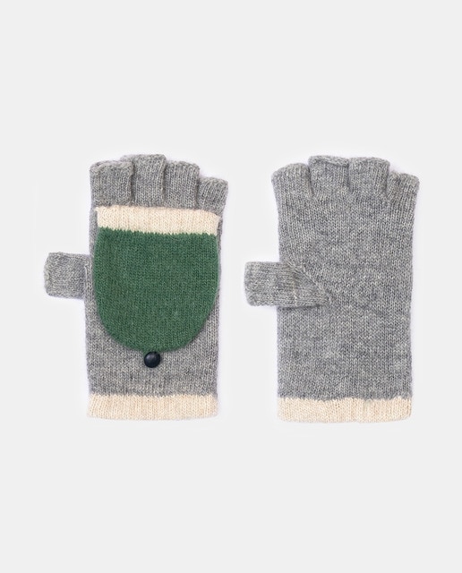 Imagem 0 de Luvas de Malha de Lã com Tapa-Dedos e Botão em Pele
