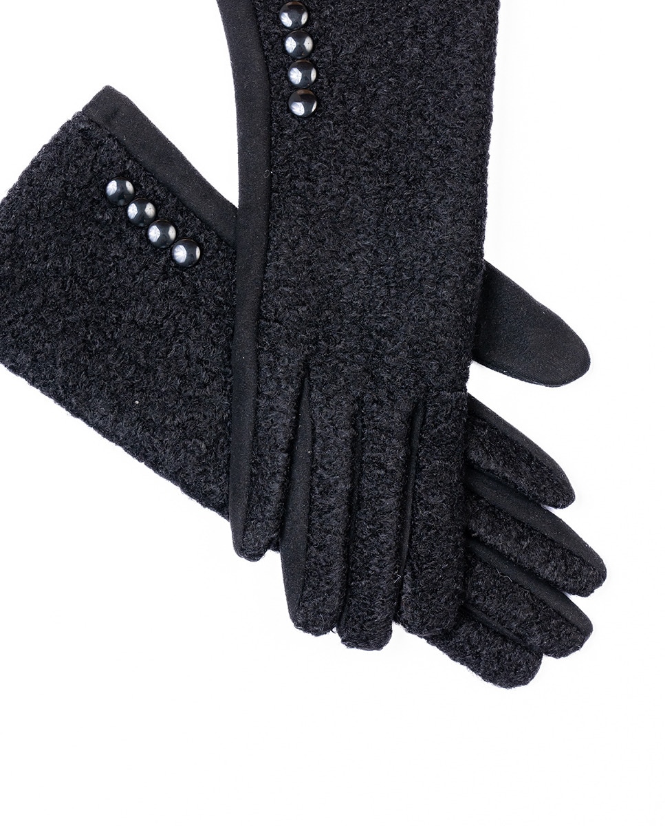 Luvas de Malha de Tecido Turco com Botões Preto-2