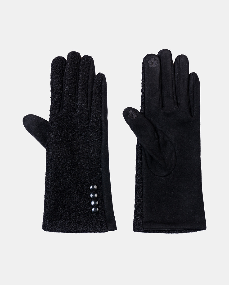 Luvas de Malha de Tecido Turco com Botões Preto-1