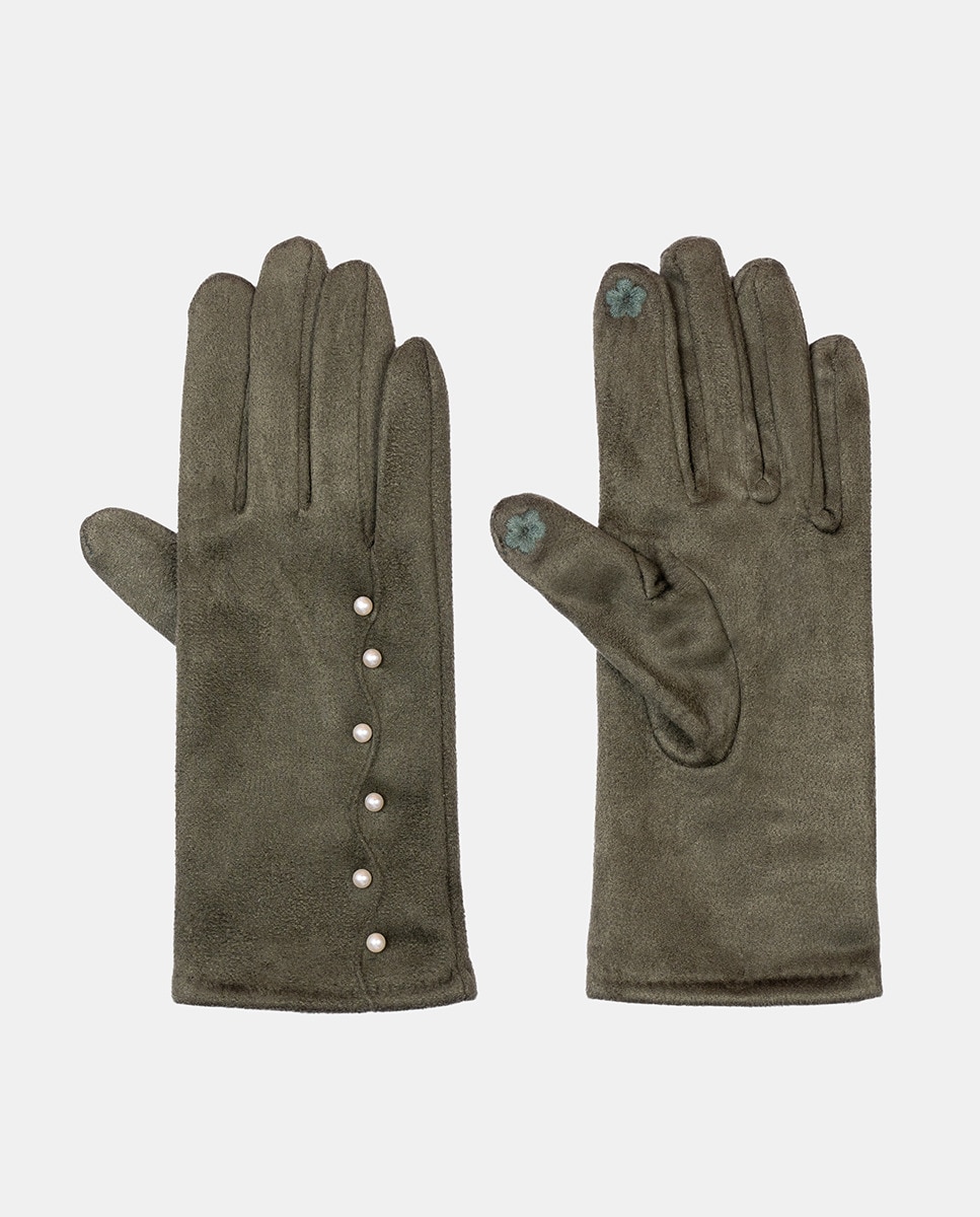 Luvas de Camurcina com Pérolas Verde-1