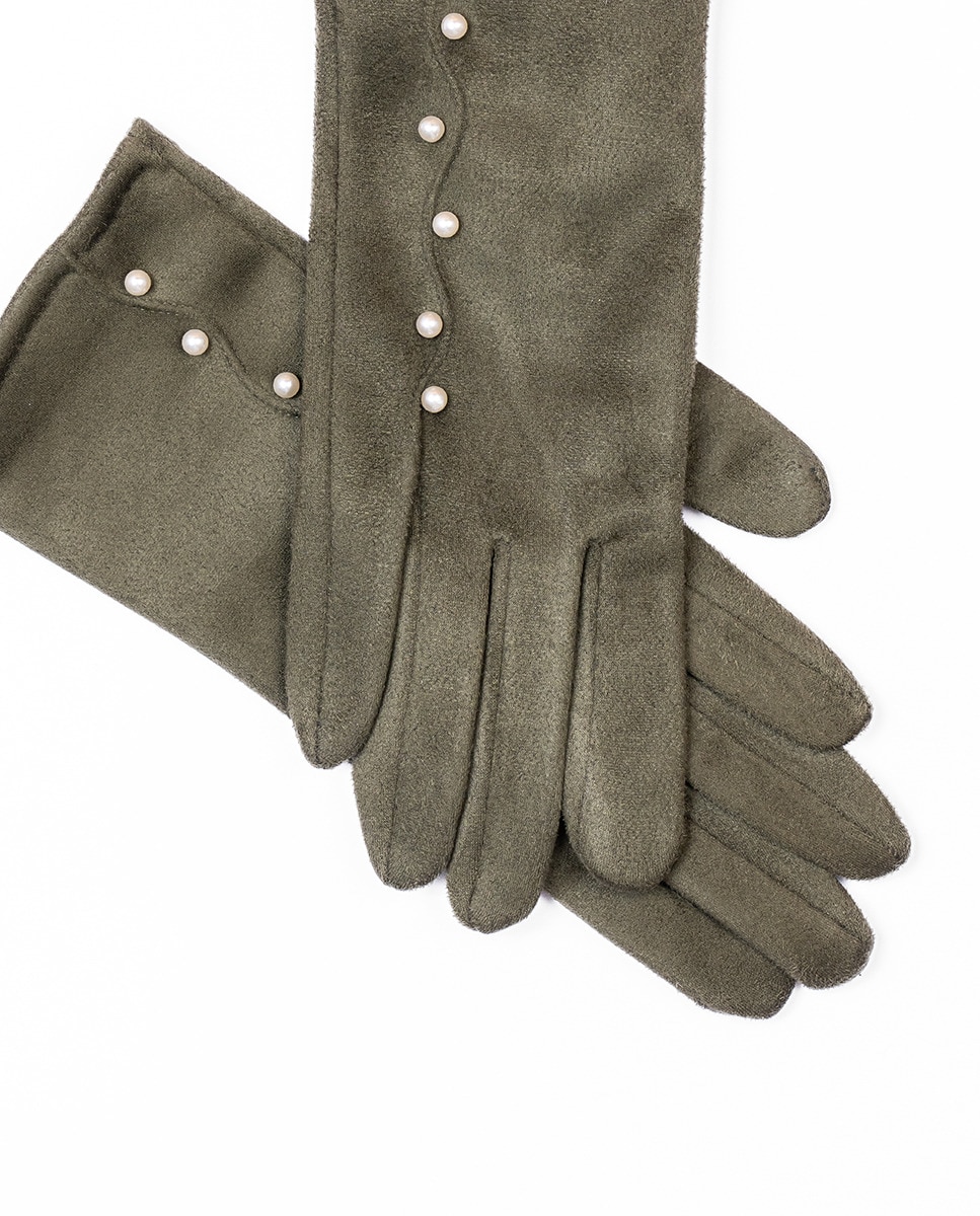 Luvas de Camurcina com Pérolas Verde-2