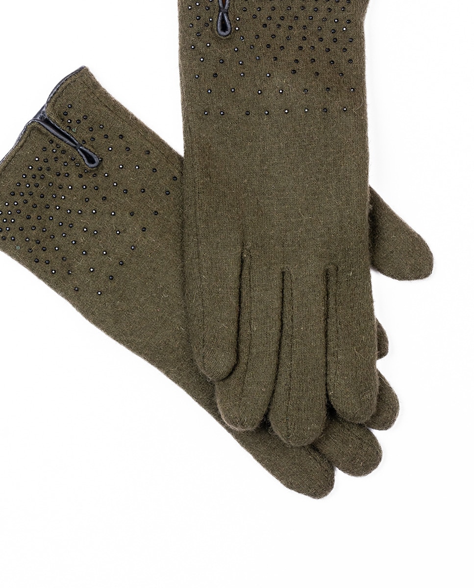Luvas de Lã Forradas com Vivos em Pele e Tachas Verde-2