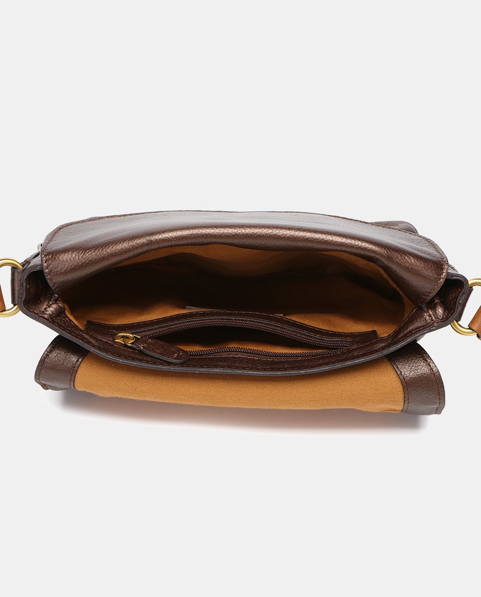 Mala a Tiracolo em Pele com Ferragem - Bronze Castanho-4