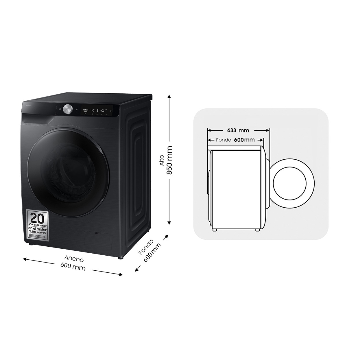 Lavadora Secadora Samsung 9kg/6kg con Autodosificación Clase D/A Negra WD90DG6B85BBU3 Negro-2
