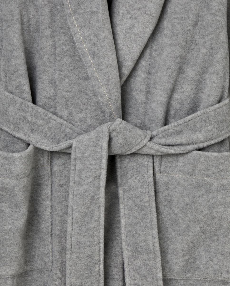 Robe de Manga Comprida Cruzada com Cinto Cinzento-4