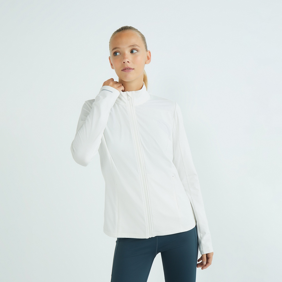 Sudadera técnica con cremallera de mujer Crema-1