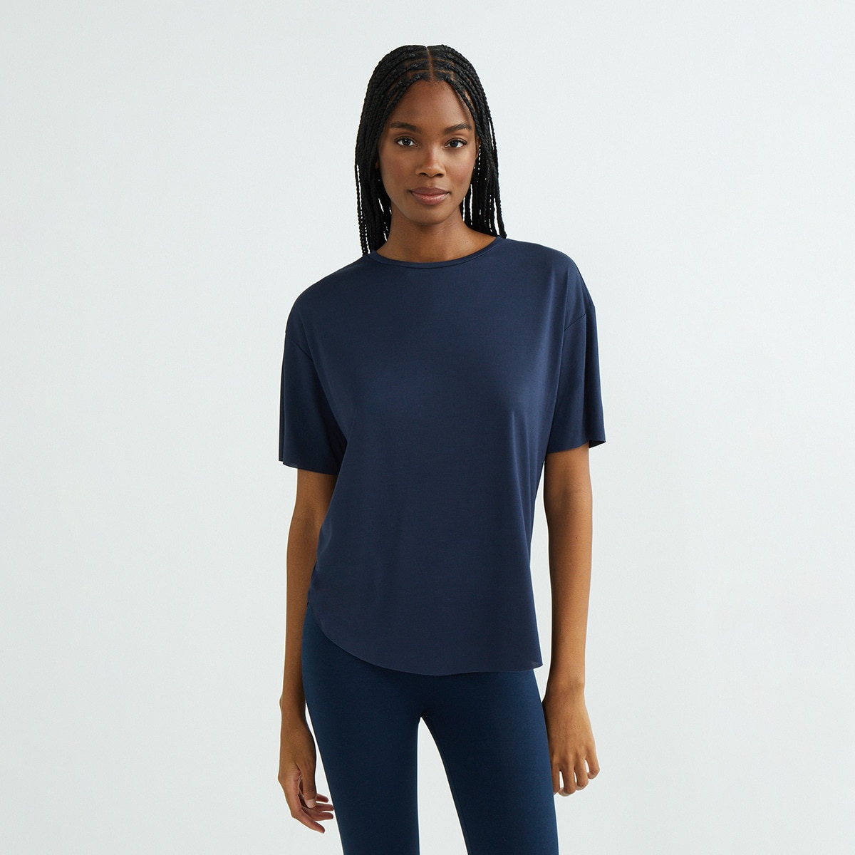 Camiseta manga corta suelta mujer Azul marino-1