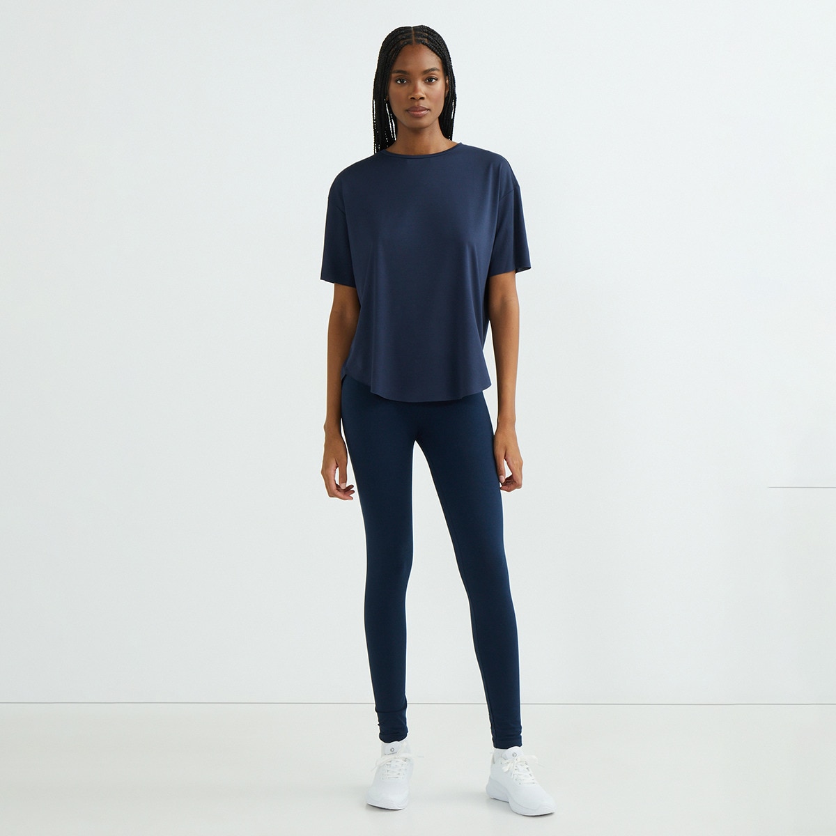 Camiseta manga corta suelta mujer Azul marino-3