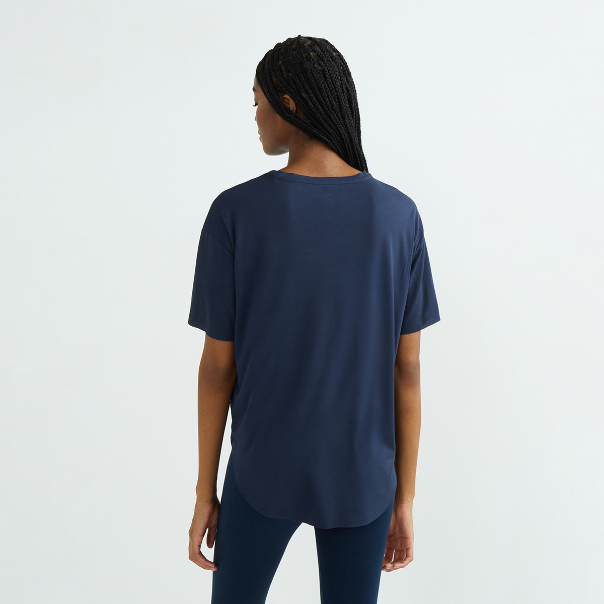 Camiseta manga corta suelta mujer Azul marino-2