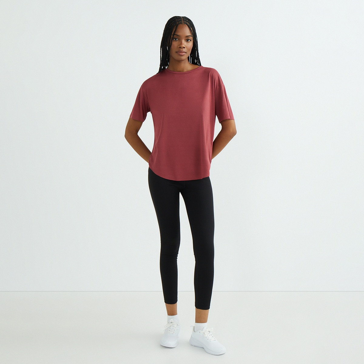 Camiseta manga corta suelta mujer Teja-3