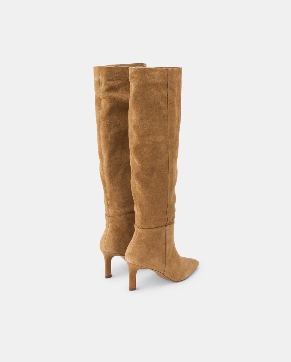 Botas com Salto e Efeito Enrugado Castanho-3