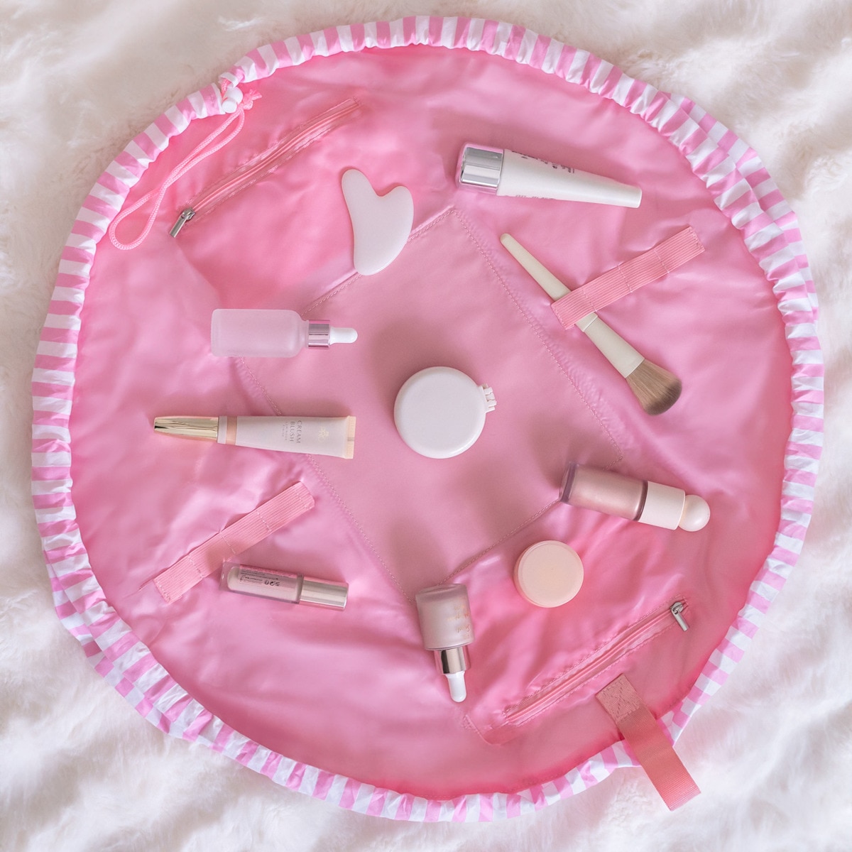 Necessaire de maquilhagem Flamingueo com desenho de concha riscas rosas 3