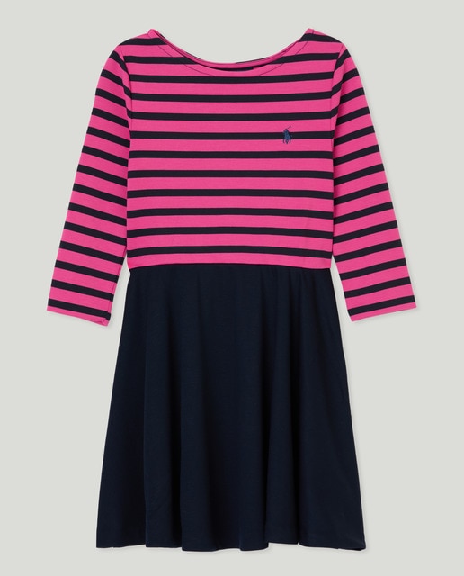 Imagen 0 de Vestido de niña con corpiño de rayas en rosa