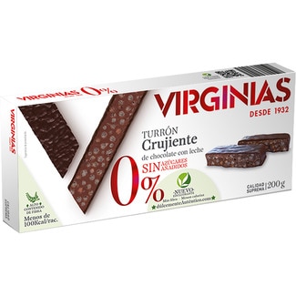 0% turrón de crujiente de chocolate con leche sin azúcares añadidos Calidad Suprema tableta 200 g - Virginias