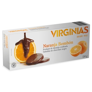 0% Naranja Bombón naranjas confitadas bañadas en chocolate negro sin azúcares añadidos estuche 150 g - Virginias