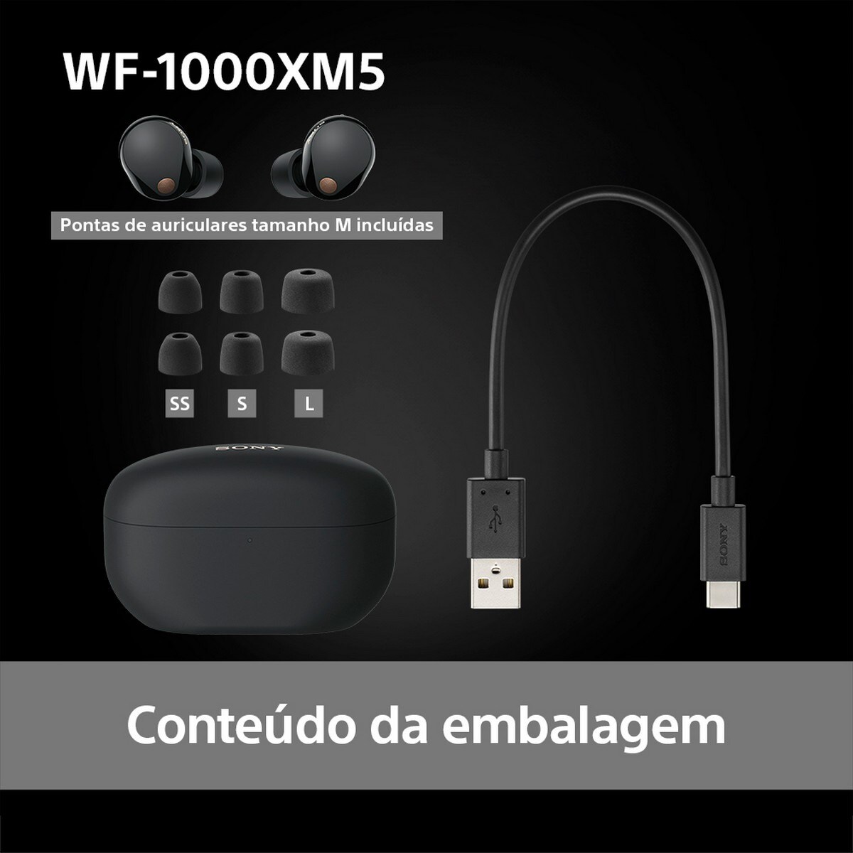Auriculares True Wireless Sony WF-1000XM5 com Cancelamento de Ruído Preto-10