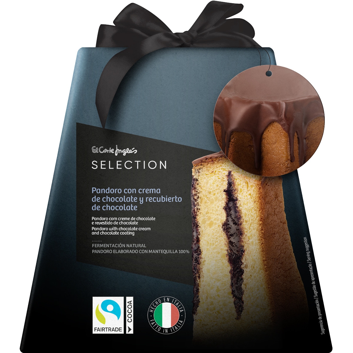 Pandoro com Creme de Chocolate e Revestido de Chocolate embalagem 750 g