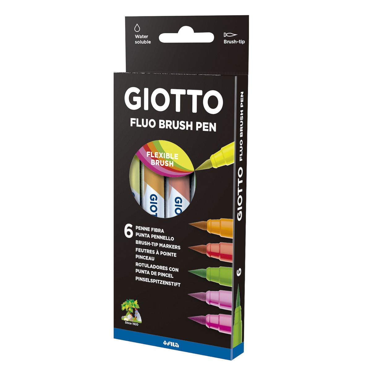 Pack 6 Rotuladores con punta de pincel fluo Turbo Soft Brush Giotto Multicolor-3