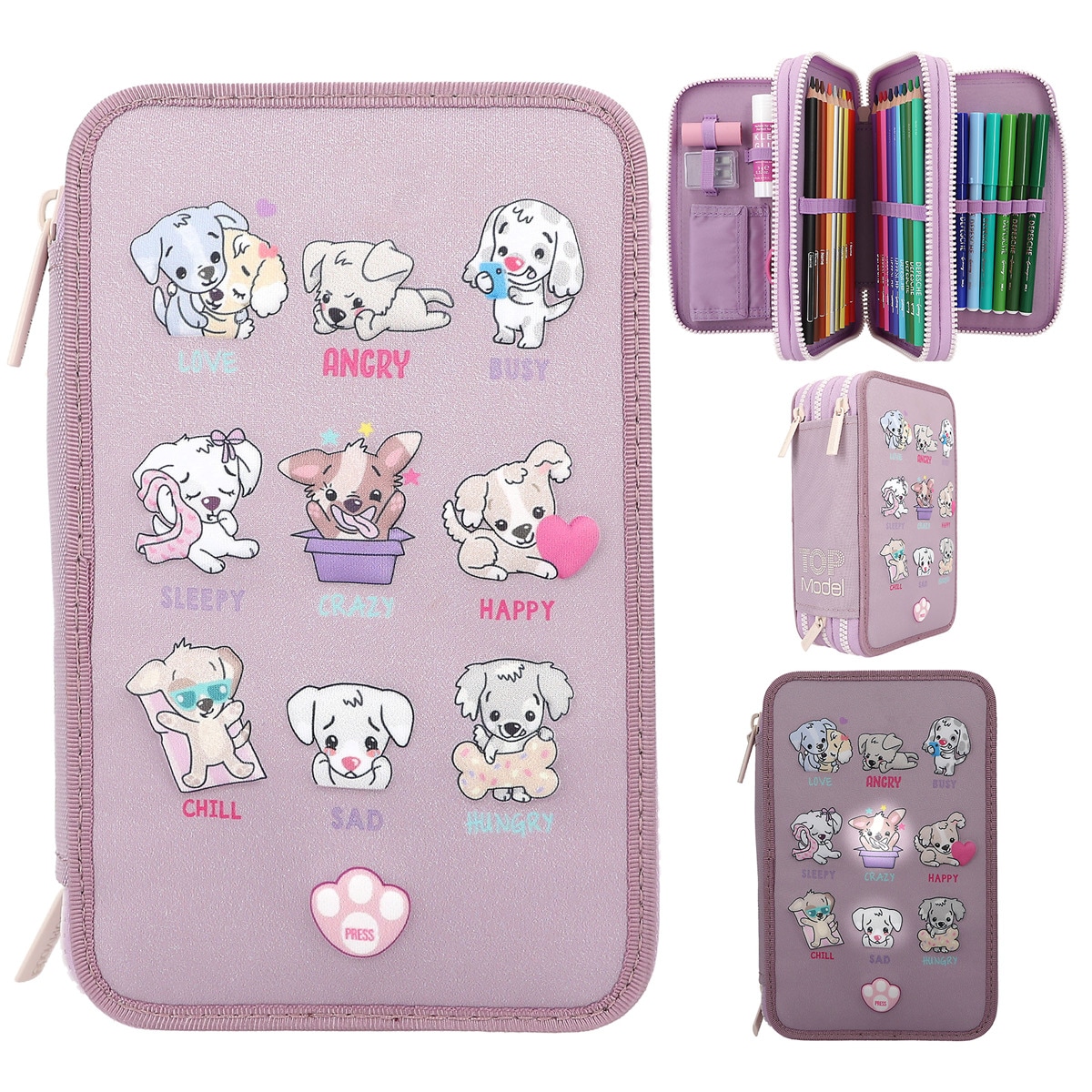 Estuche triple con luz LED TOPModel 1