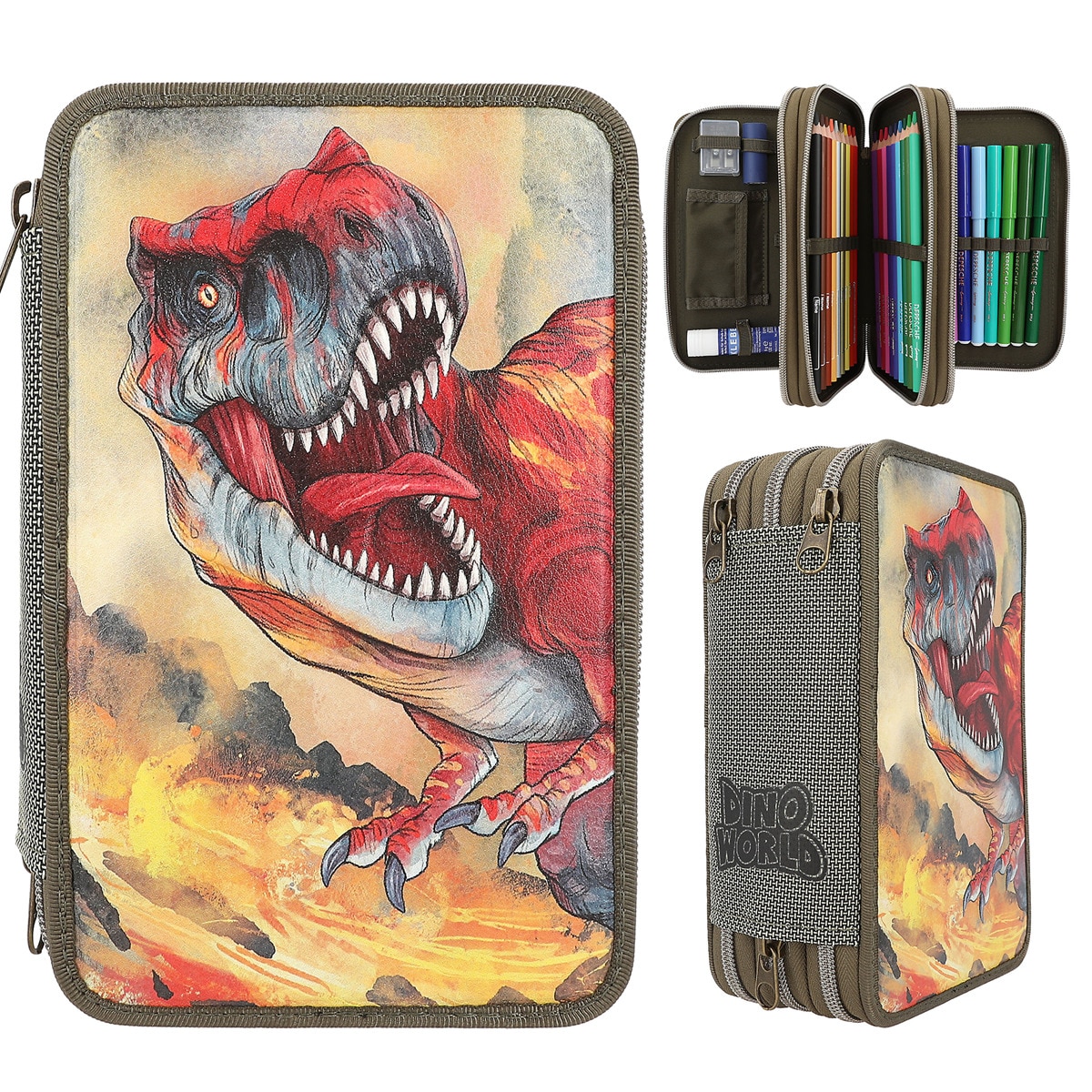 Estuche triple verde Dino World 1