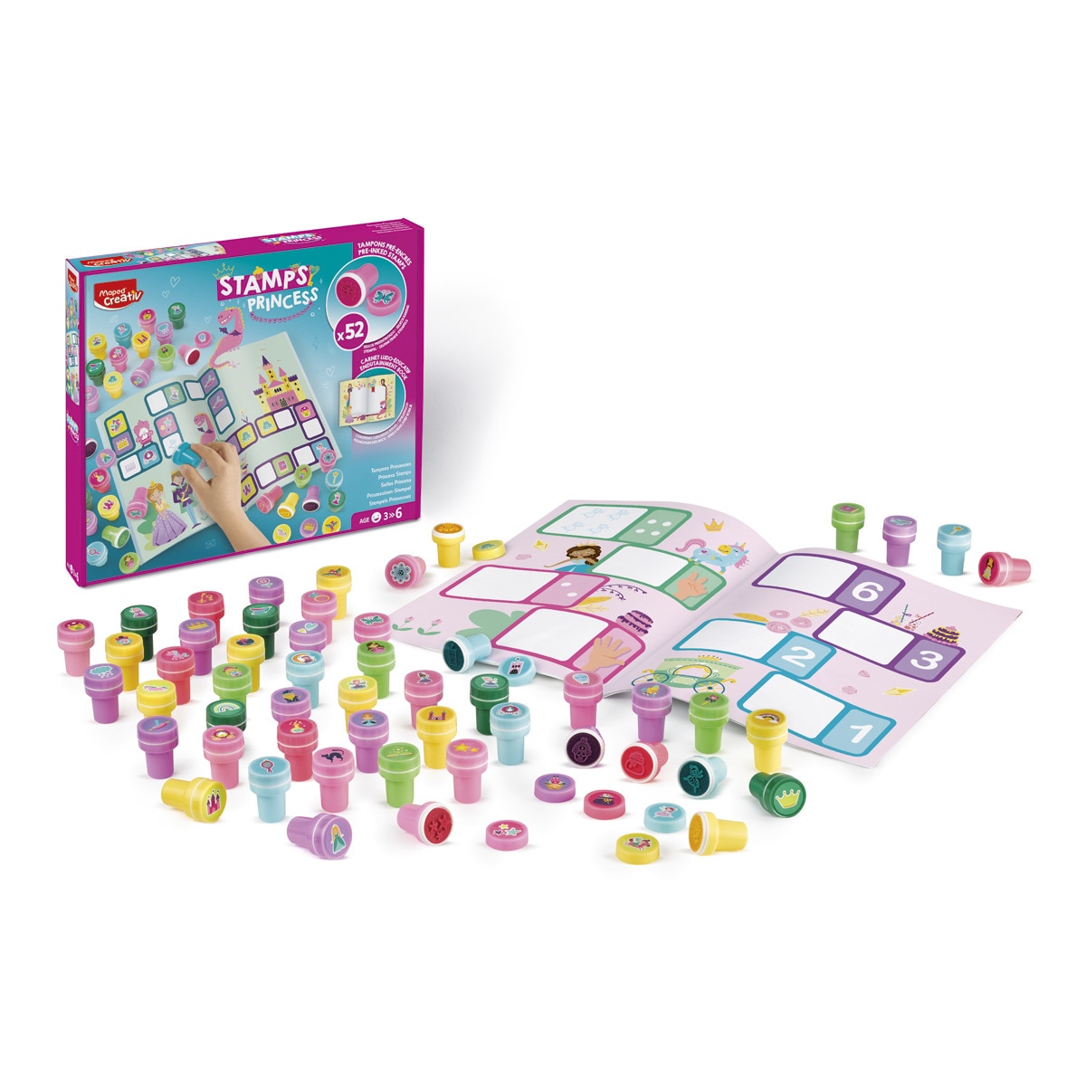 Set completo con 52 sellos llenos de colores y un libro de actividades Maped 2